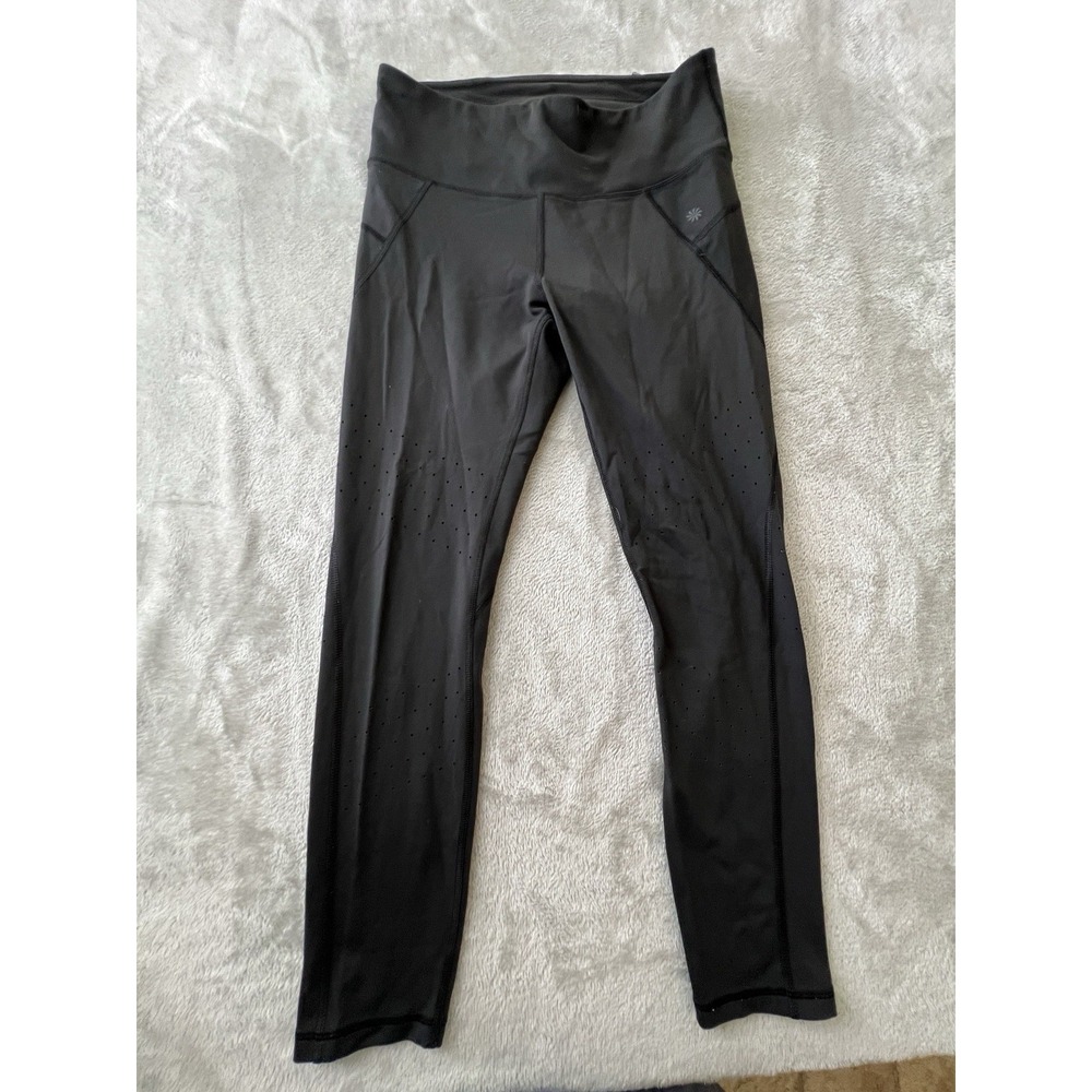 Athleta Womens Leggings M Black High Rise Pocket Perforated Athletic